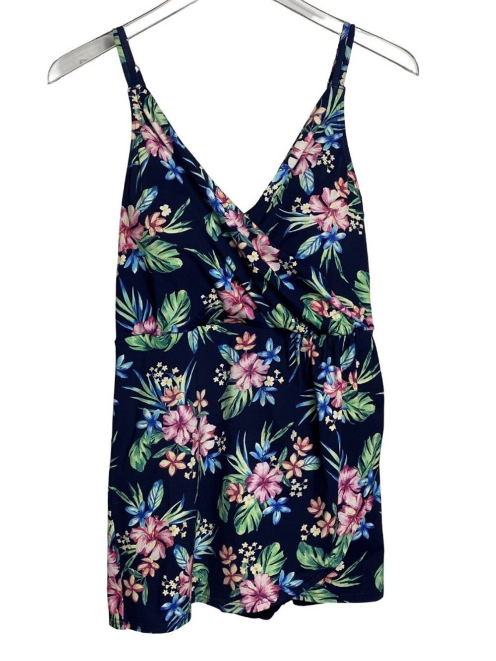 Lands End MP One Piece Swimdress Bathing Suit Navy Floral Print 10P 12P